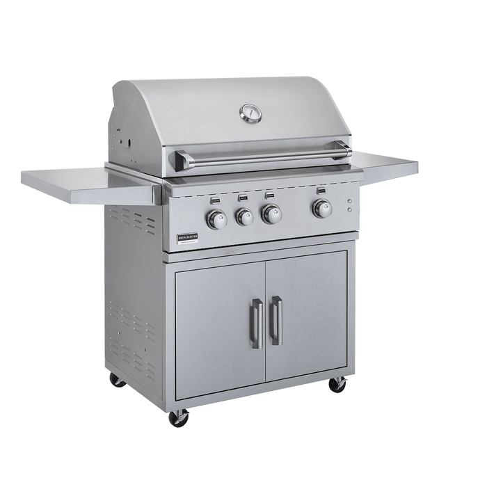 Broilmaster Freestanding Grill Broilmaster 34" Freestanding BBQ Gas Grill - 3 Bow Tie burners - 18,000 BTUs each - 2 Doors - 2 Fold-Down Side Shelves