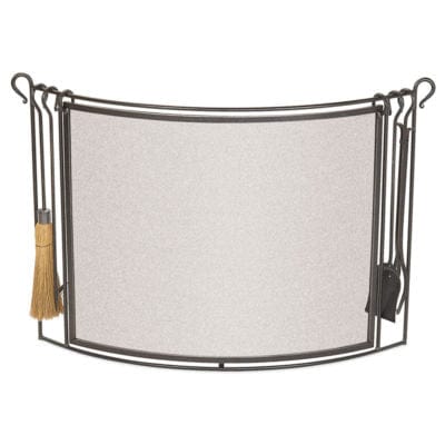 Pilgrim Fireplace Screens Screen with Tools PG 18294 Fire screen lifts away for tending fire. 6.5” Depth. Vintage Iron. Overall 48”W, Screen 36”W x 30”H by Pilgrim